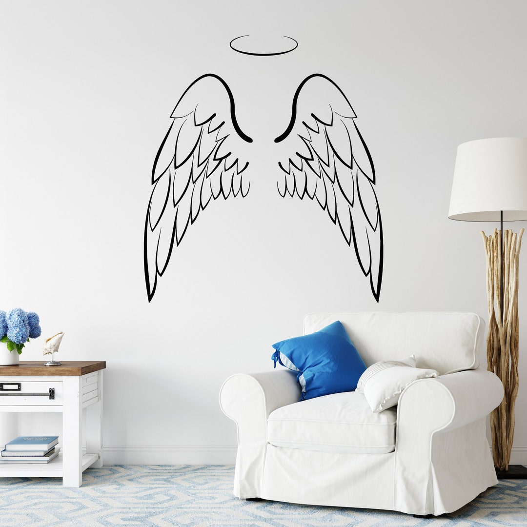Angel Wings Vinyl Wall Decal Feathers Bedroom Decoration Religious Art ...