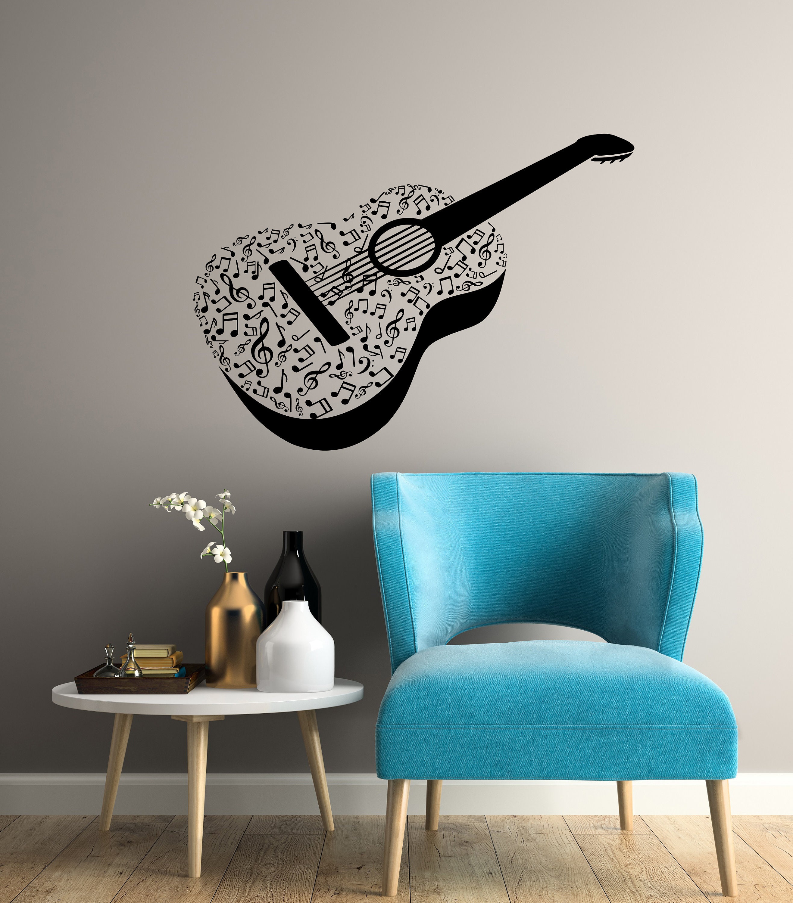 Guitar Vinyl Wall Decal Music Musical Notes Instrument Room Etsy Canada