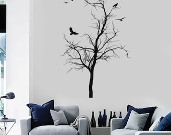 Gotische boom muur vinyl decal kale boomtak vogels natuur kamer decor sticker 2305di