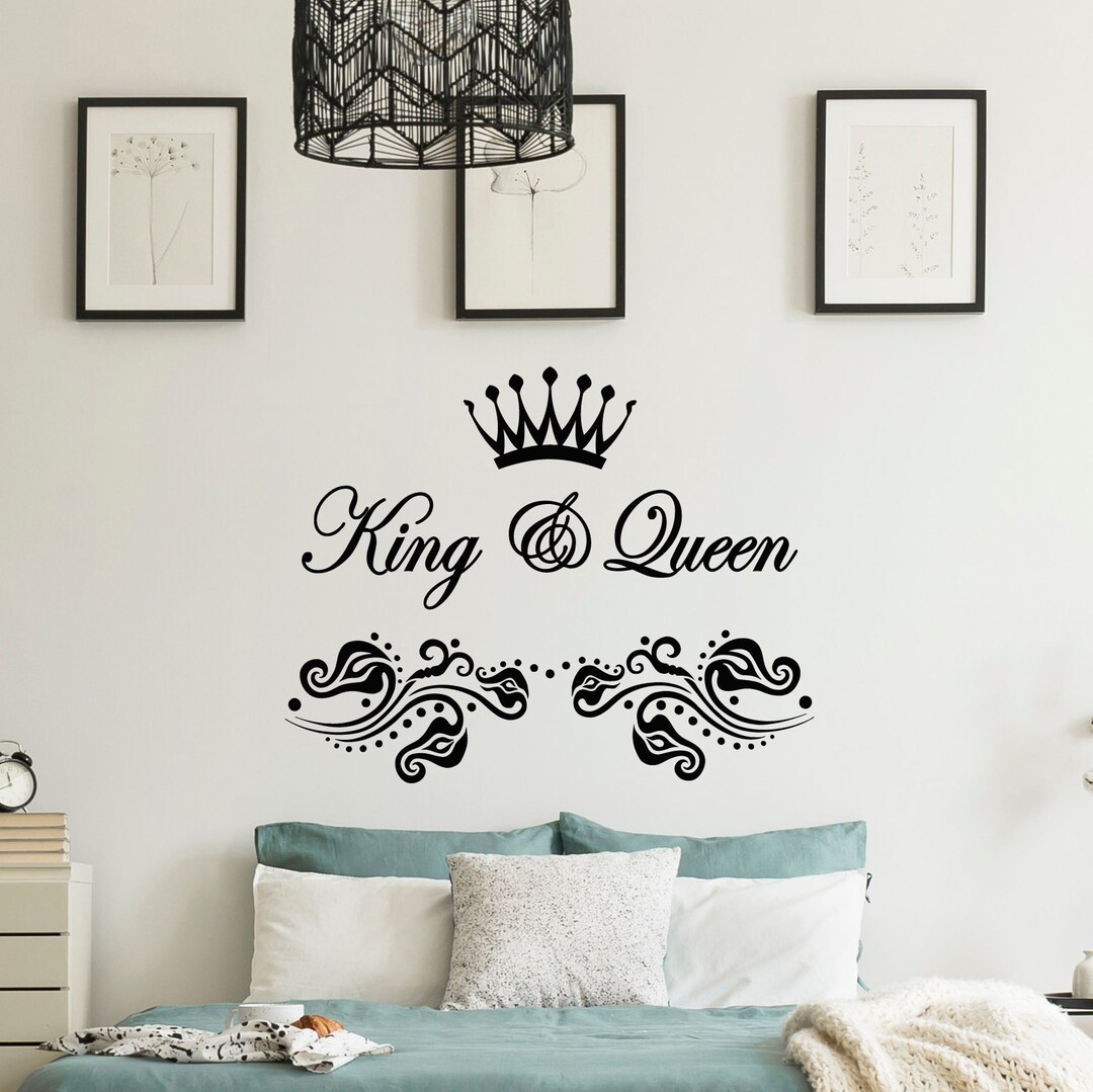 King and Queen Vinyl Wall Decal Crown Bedroom Kingdom Home Interior ...