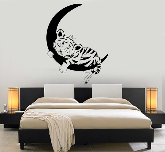 Hong Sleeping on Wall Nursery Kong Children Tiger - Decor Moon Cute Decal Etsy 1463dz Vinyl the Kids Cub