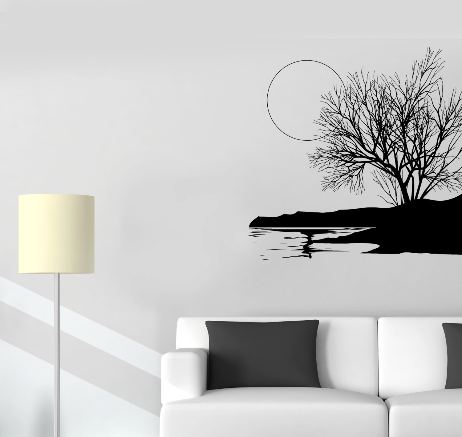 Wall Vinyl Decal Tree Nature Landscape Moon and River Modern Decal ...