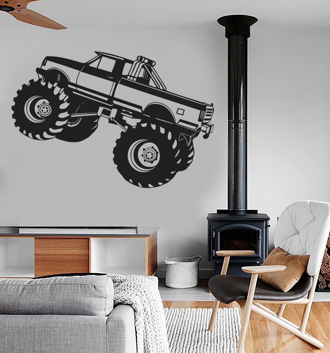 Adesivo da parete in vinile Monster Truck, grande auto, carrozzeria, garage, decorazione per la stanza dei bambini o per la caverna dell'uomo (#1027di)