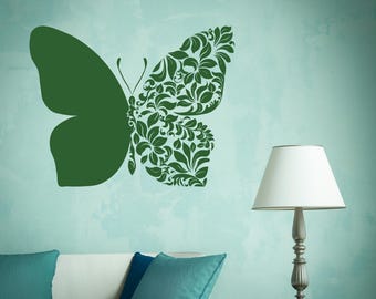 Adesivo murale con farfalle e fiori – Adesivo floreale in vinile per cameretta, camera da letto per bambine o soggiorno 1097di