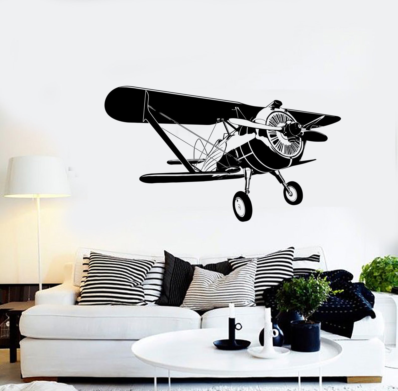 Wall Vinyl Airplane Retro Biplane Guaranteed Quality Decal Mural Art ...