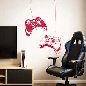 Gamer Wall Decal – Two Joysticks Vinyl Sticker – Gaming Room Decor – Boys Room Wall Art – Video Game Controller Decal (#2544di)