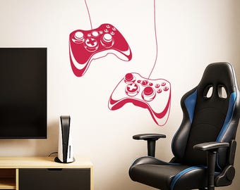 Gamer Wall Decal – Two Joysticks Vinyl Sticker – Gaming Room Decor – Boys Room Wall Art – Video Game Controller Decal (#2544di)