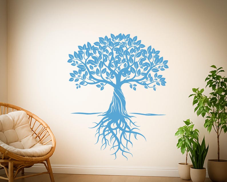 Tree Wall Decal With Roots & Branches – Custom Vinyl Nature Mural for ...