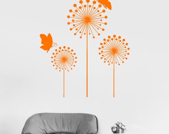 Wall Vinyl Decal Dandelion Flower Floral Butterfly Decor 2398di