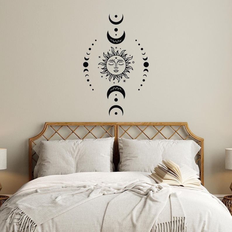 Boho Sun & Moon Phases Vinyl Wall Decal: Celestial Home Decor (#8188dg ...