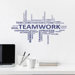 Sticker mural en vinyle Travail d'équipe Mots de motivation pour le travail d'équipe Décoration d'espace de bureau à domicile Stickers muraux pour fenêtre 6521di image 3