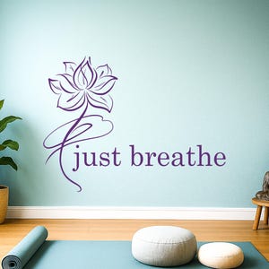 Just Breathe Vinyl Wall Decal Lotus Flower | Yoga Studio Wall Art ...