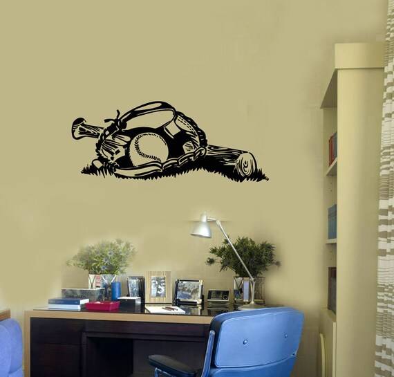 Baseball Vinyl Wall Decal Bat Glove Ball Sports Teen Room Image 0
