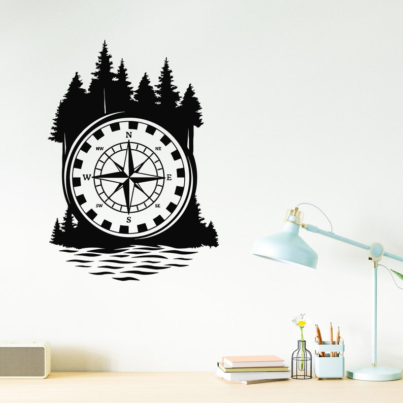 Adventure Vinyl Wall Decal Forest Wind Rose Compass Stickers Mural ...