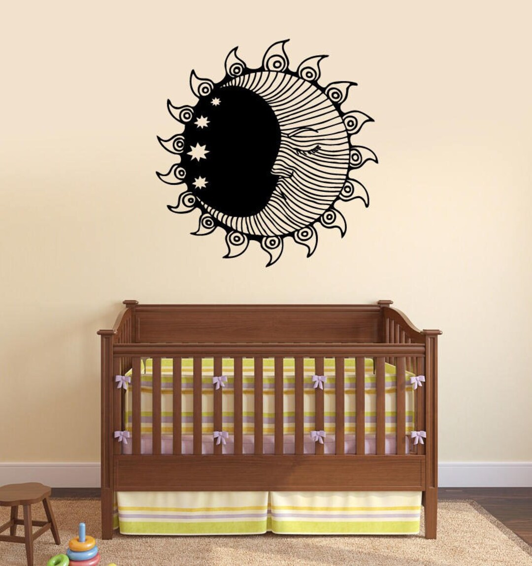 Moon Sun Vinyl Wall Decal Stars Crescent Bedroom Kids Nursery Room ...