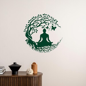 Buddha Silhouette Vinyl Wall Decal Yoga Pose Tree Meditation Room Zen ...