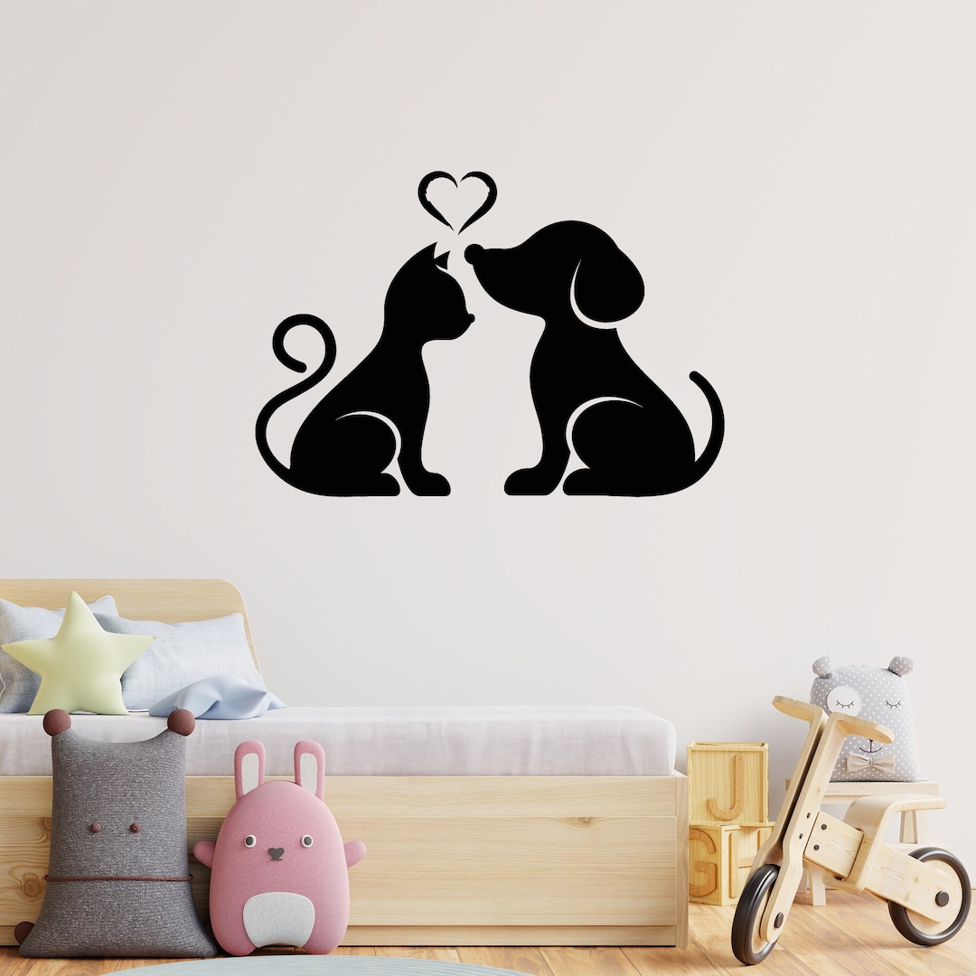 Dog Cat Vinyl Wall Decal Love Animals Pets House Veterinary Nursery ...
