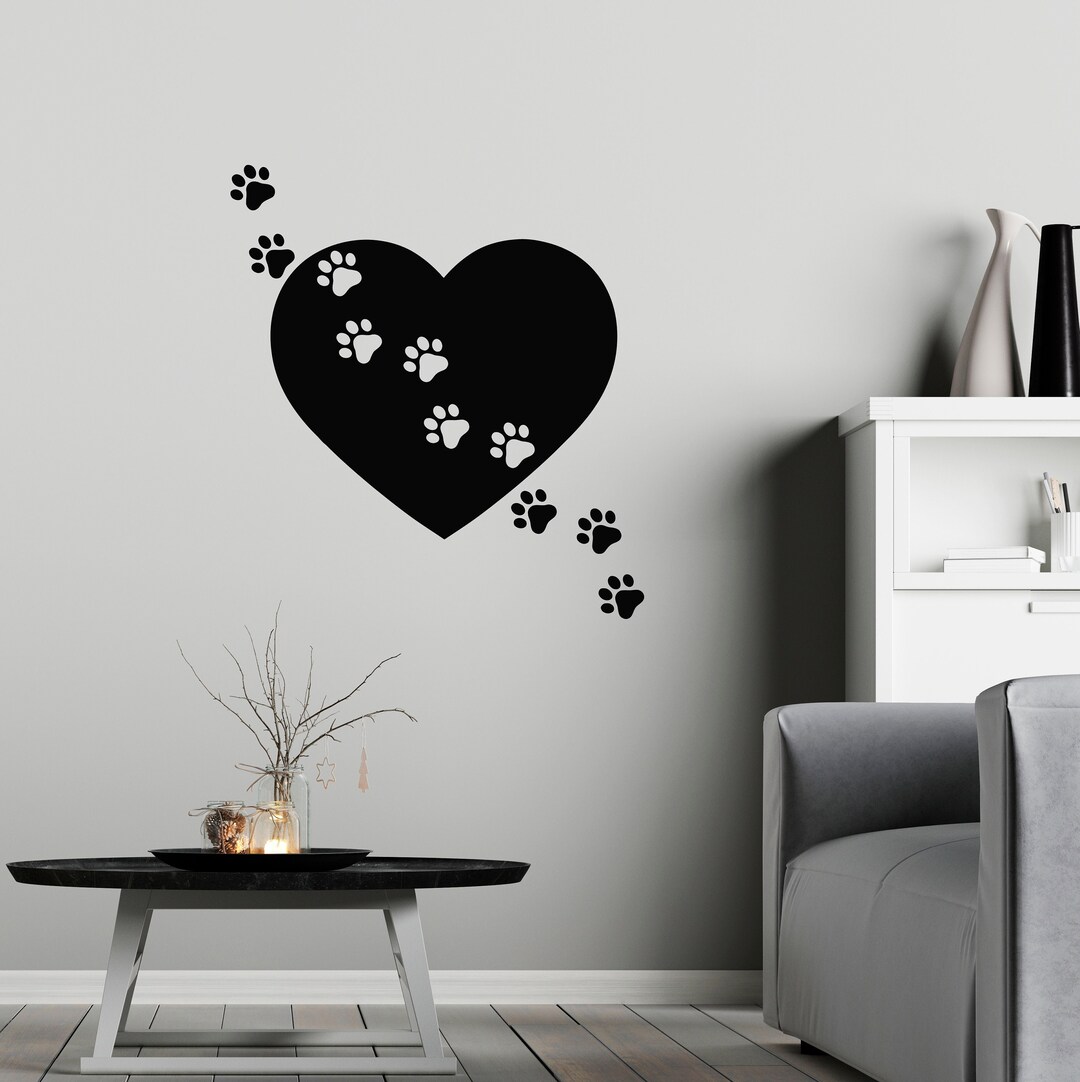 Pet Vinyl Wall Decal Heart Symbol Love Pets Shop Animal Paw Prints ...