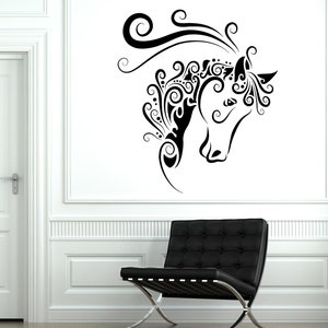 Decalque de parede Animal Cavalo Mustang Ornamento Tribal Mural Decalque de vinil 1704dz