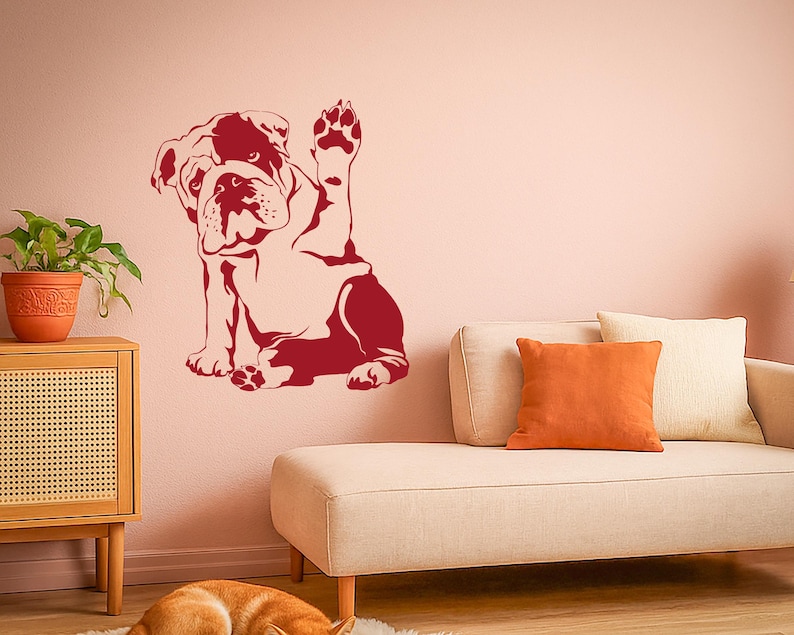 English bulldog vinyl wall decal with cute puppy raising paw