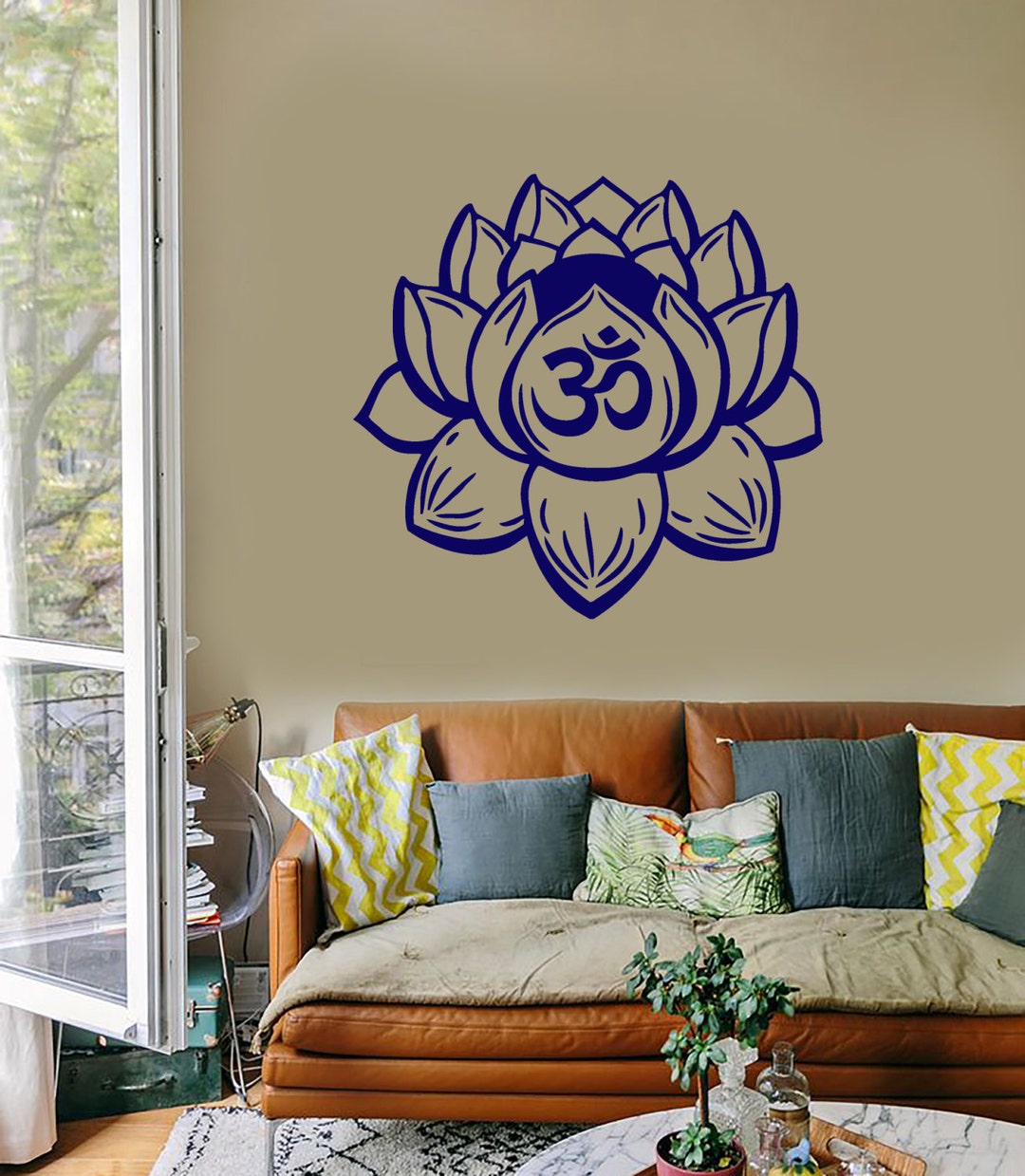 Wall Vinyl Decal Bedroom Decor Yoga Symbol Om Lotus Flower Modern Home ...