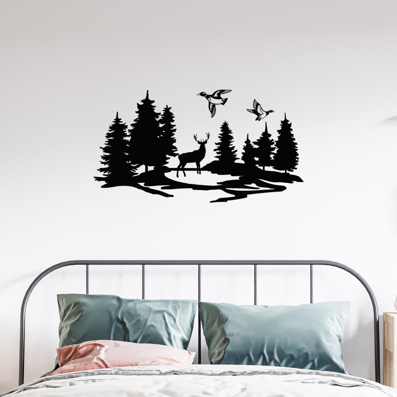 Deer Forest Vinyl Wall Decal: Scandinavian Style Nature Scene G8643 - Etsy