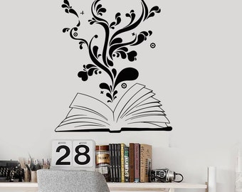 Wall Vinyl Decal Book Reading Flower Heart Romantic Teen Decor 2345di