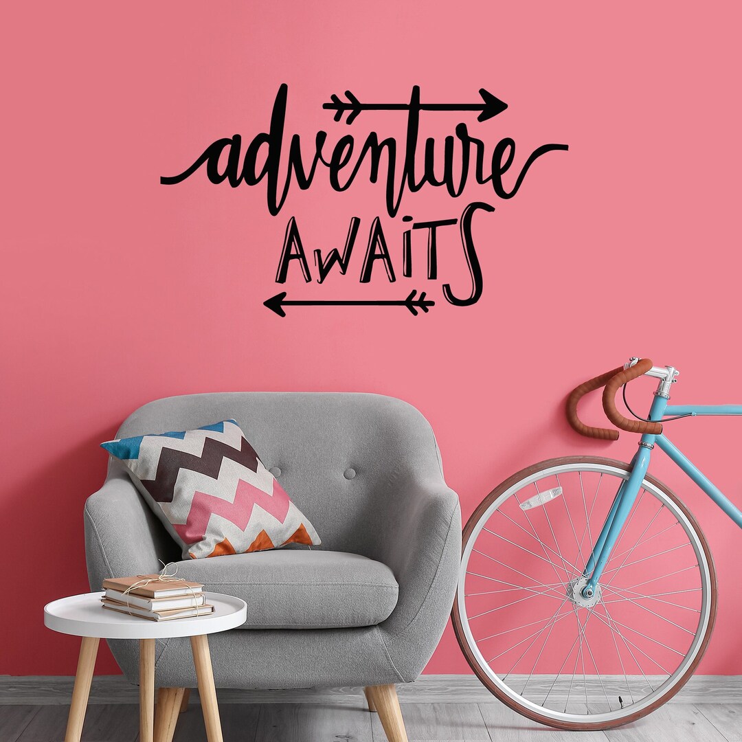 Travel Vinyl Wall Decal Adventure Awaits Inspiring Quote Stickers Mural ...