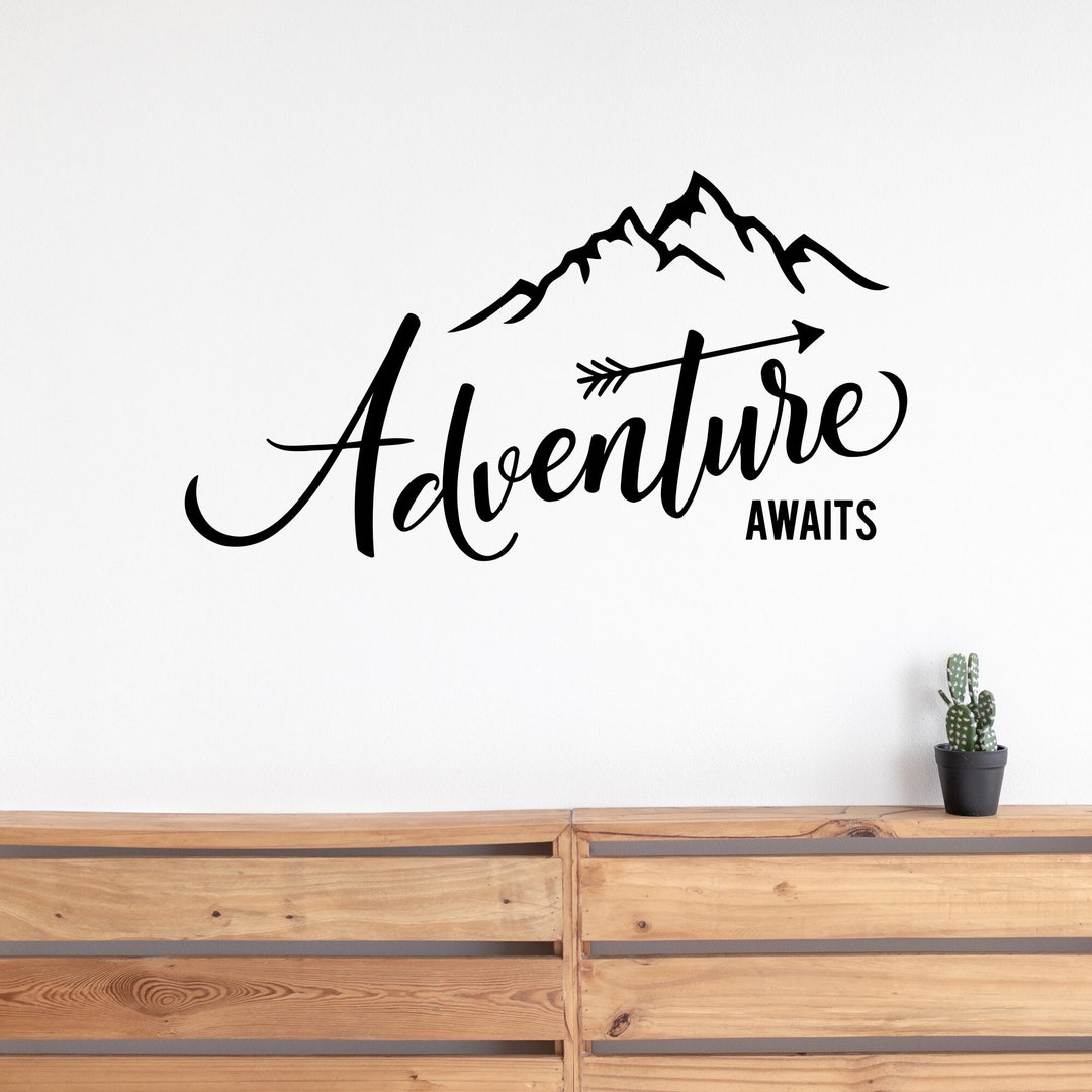 Adventure Awaits Wall Vinyl Decal Travel Hiking Mountain Landscape Logo ...