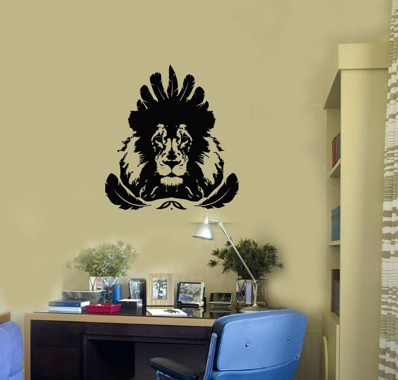 Lion Vinyl Wall Decal Feathers Animal Tribal Art Room Home Interior ...