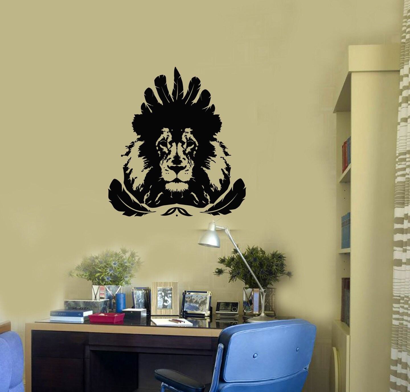 Lion Vinyl Wall Decal Feathers Animal Tribal Art Room Home Interior ...