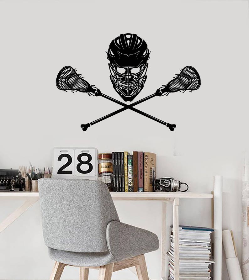Lacrosse Vinyl Wall Decal Player Skull Sticks Sport Home Etsy