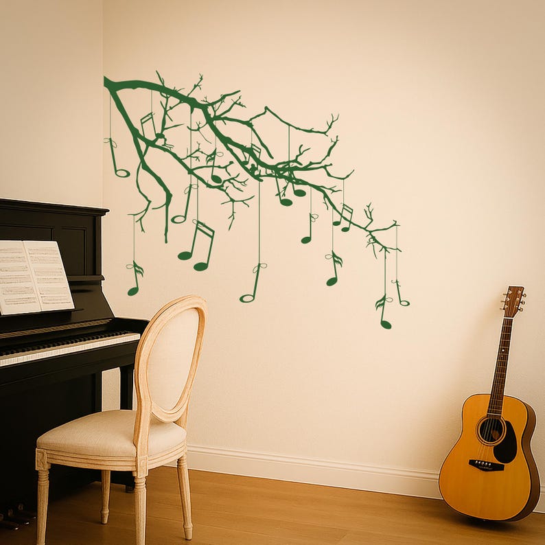 Tree Note Wall Wall Vinyl Decal Tree With Branches Hanging Music Notes Modern Decor ...