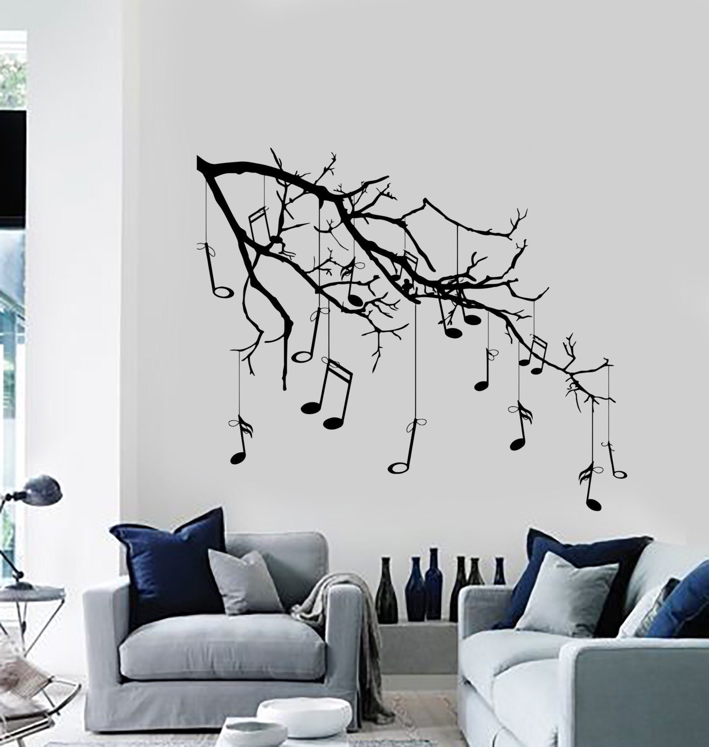 Wall Vinyl Decal Tree With Branches Hanging Music Notes Modern Decor ...