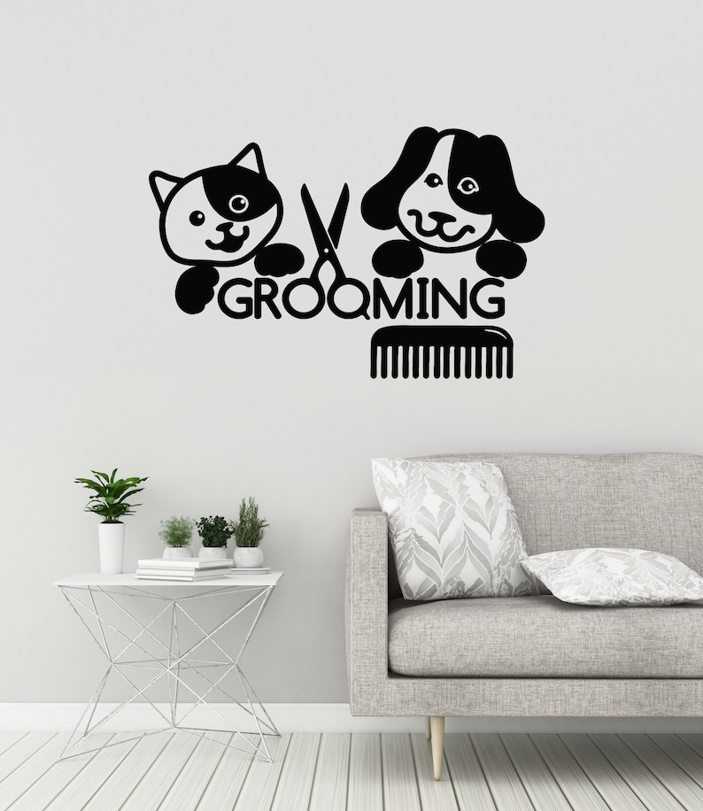 Grooming Vinyl Wall Decal Groomer Beauty Cat Dog Pets Animal Beauty ...