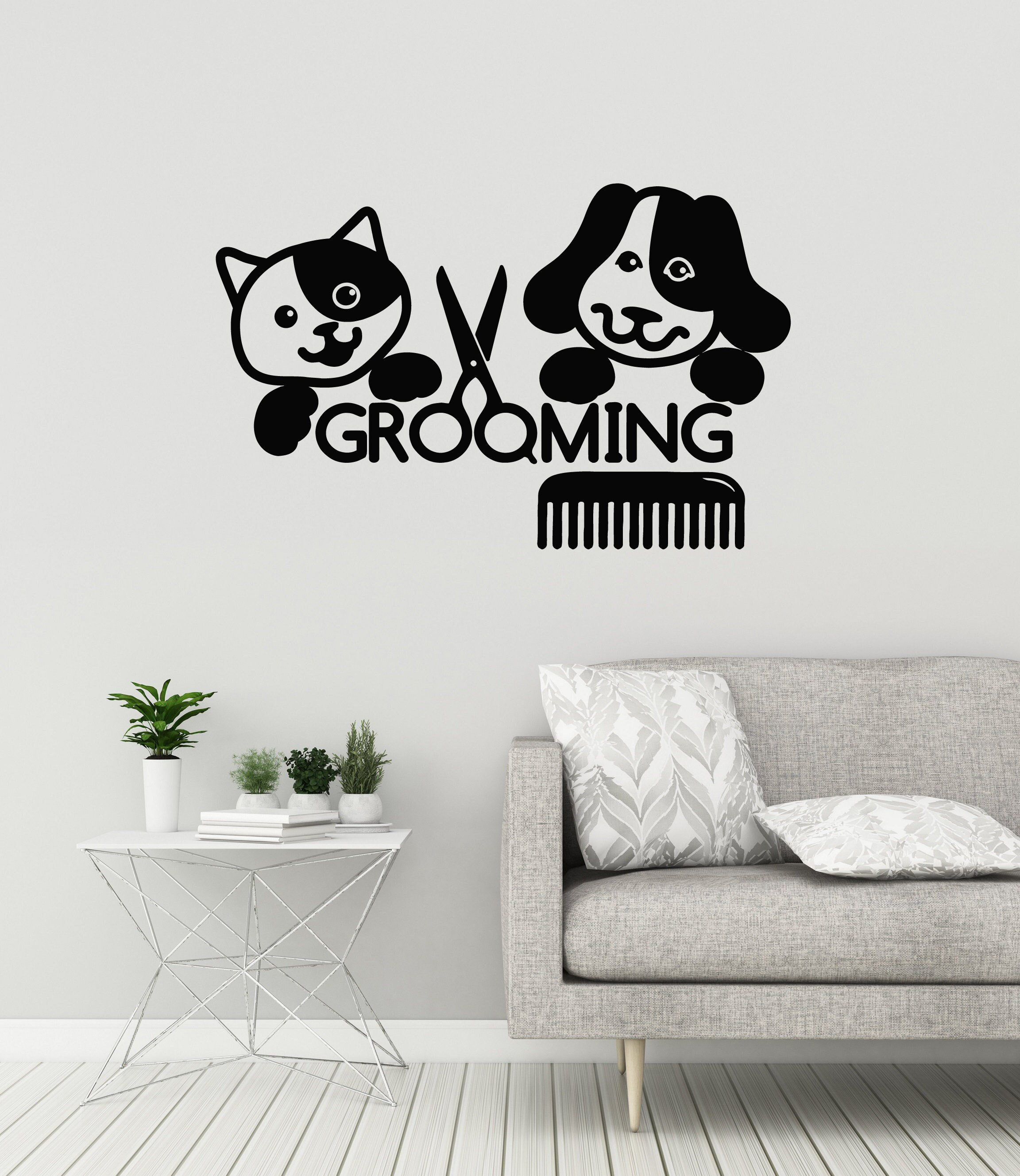 Grooming Vinyl Wall Decal Groomer Beauty Cat Dog Pets Animal Beauty ...