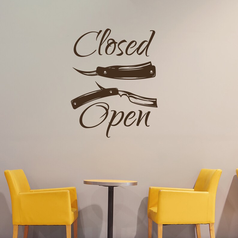 Open Closed Sign Hair Salon Vinyl Wall Decal Barbershop Decor Barber ...