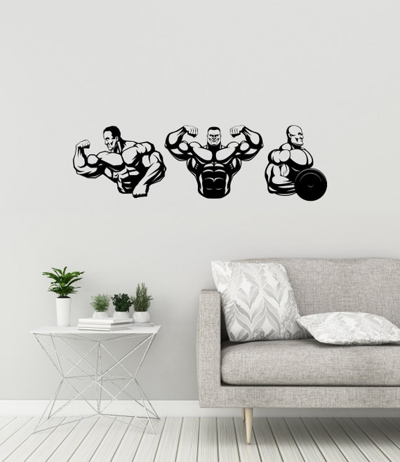 Home Gym Vinyl Wall Decal Bodybuilders Fitness Center Iron Etsy