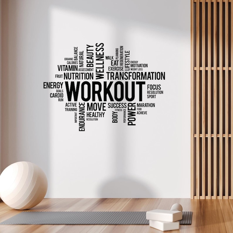Workout Vinyl Wall Decal Wellness Home Gym Fitness Studio Club Healthy Lifestyle Exercise Room Decoration Sport Stickers Mural