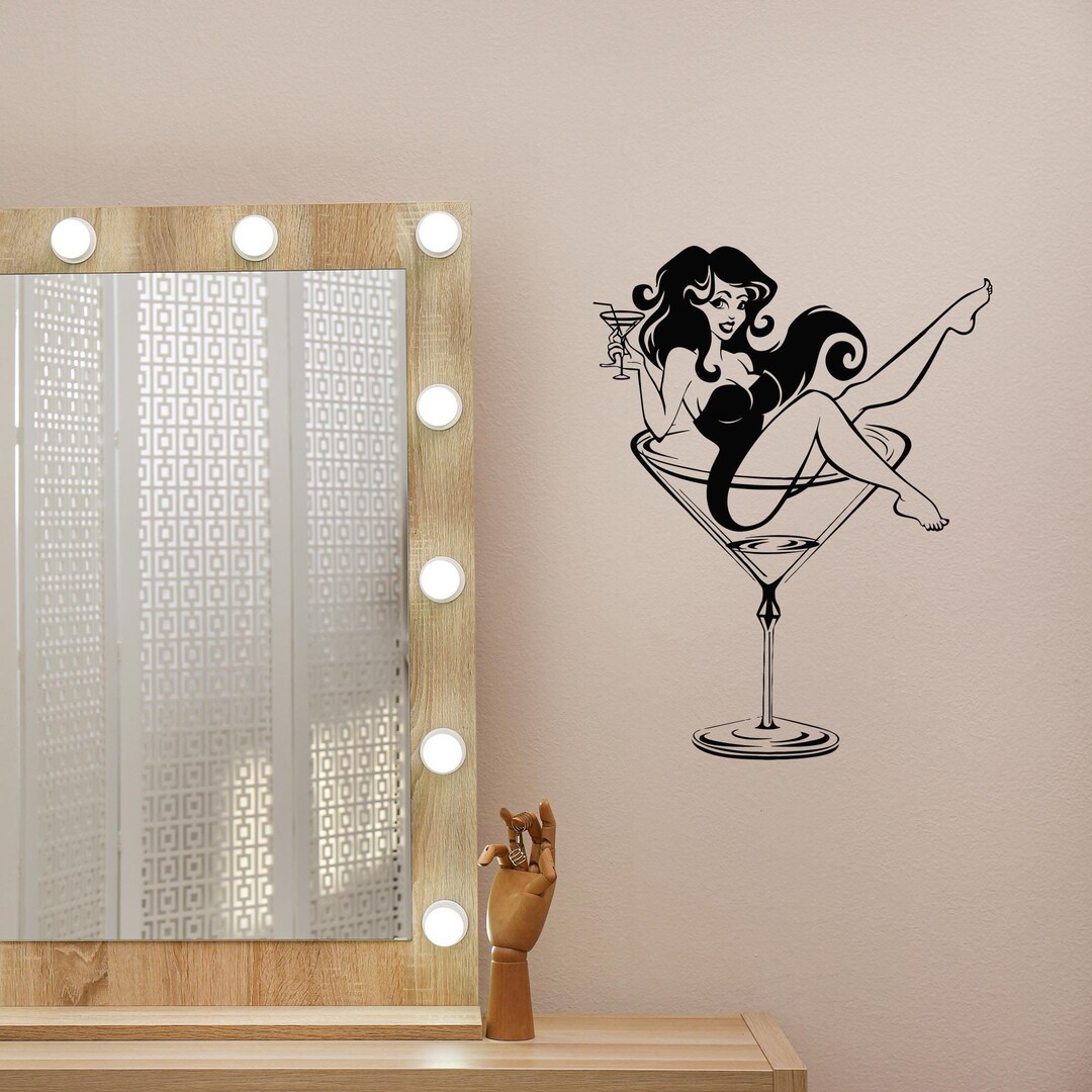 Pin up Girl Vinyl Wall Decal Cocktail Martini Glass Party Decoration ...