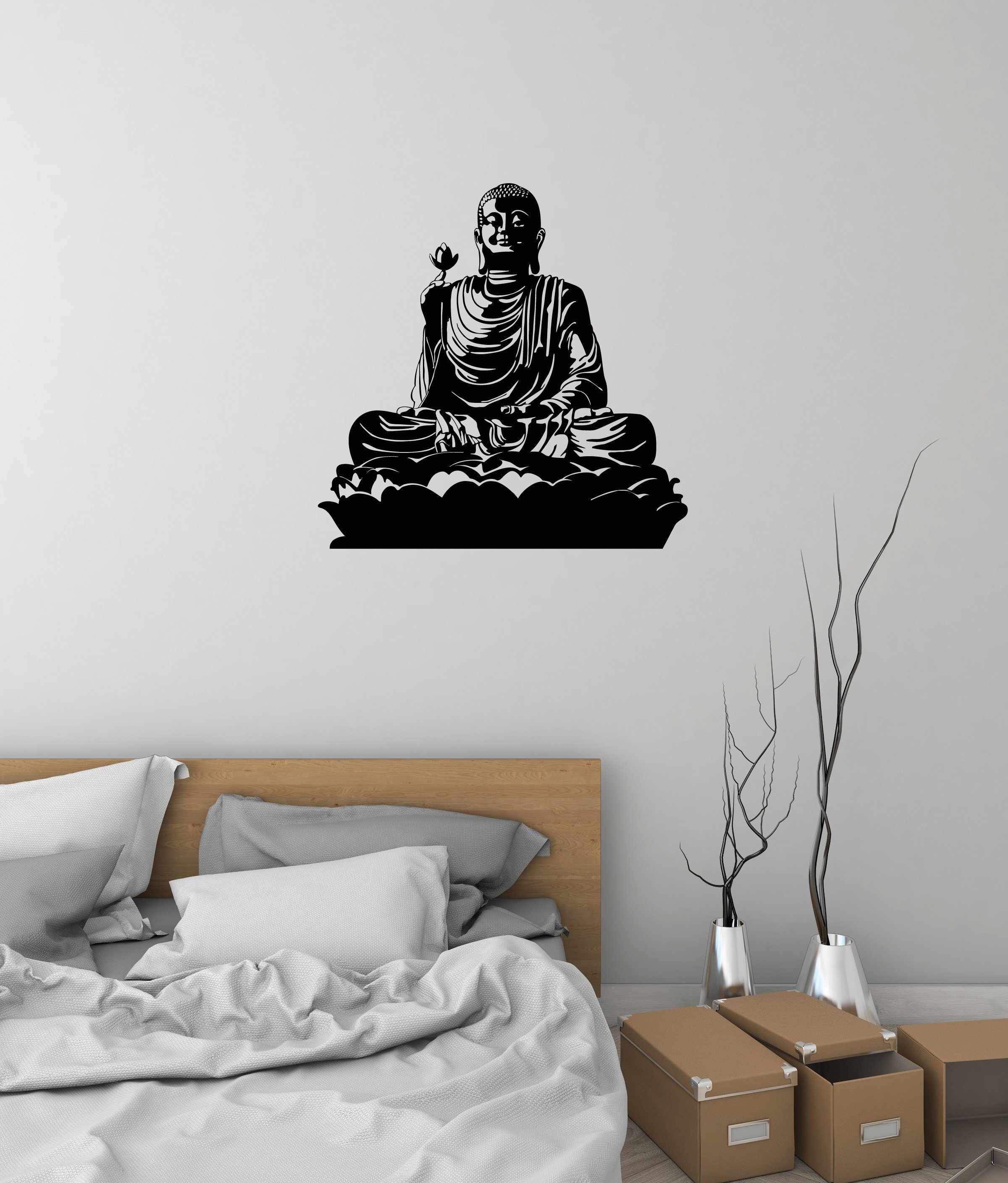 Sitting Buddha Vinyl Wall Decal Buddhism Lotus Yoga Meditation Room ...