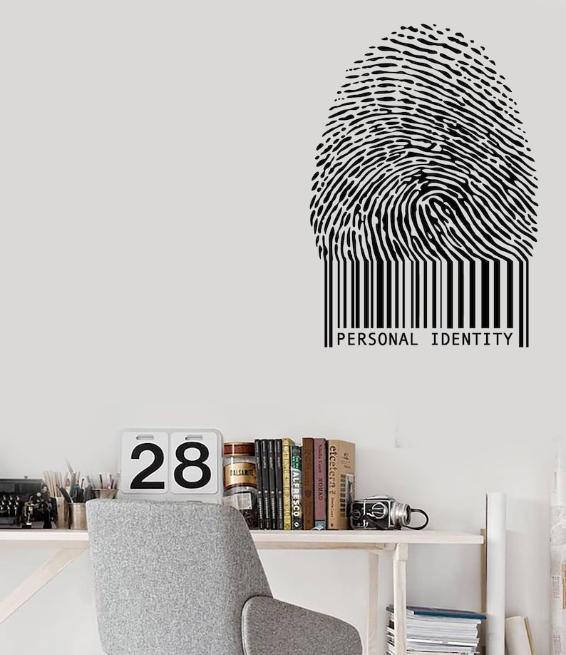 Wall Vinyl Decal Bar-code Stylized Fingerprint Personal Identity Decal #2734dn
