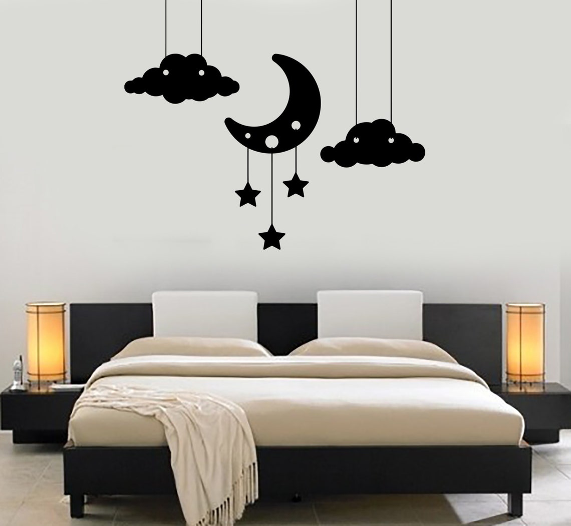 Wall Vinyl Decal Cloud Stars Moon Bedroom Romantic Decor for Nursery ...