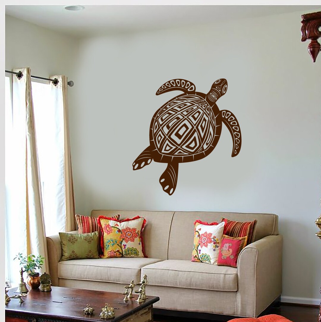 Wall Vinyl Decal Animals Giant Turtle Marine Nautical Ocean Caribbean ...