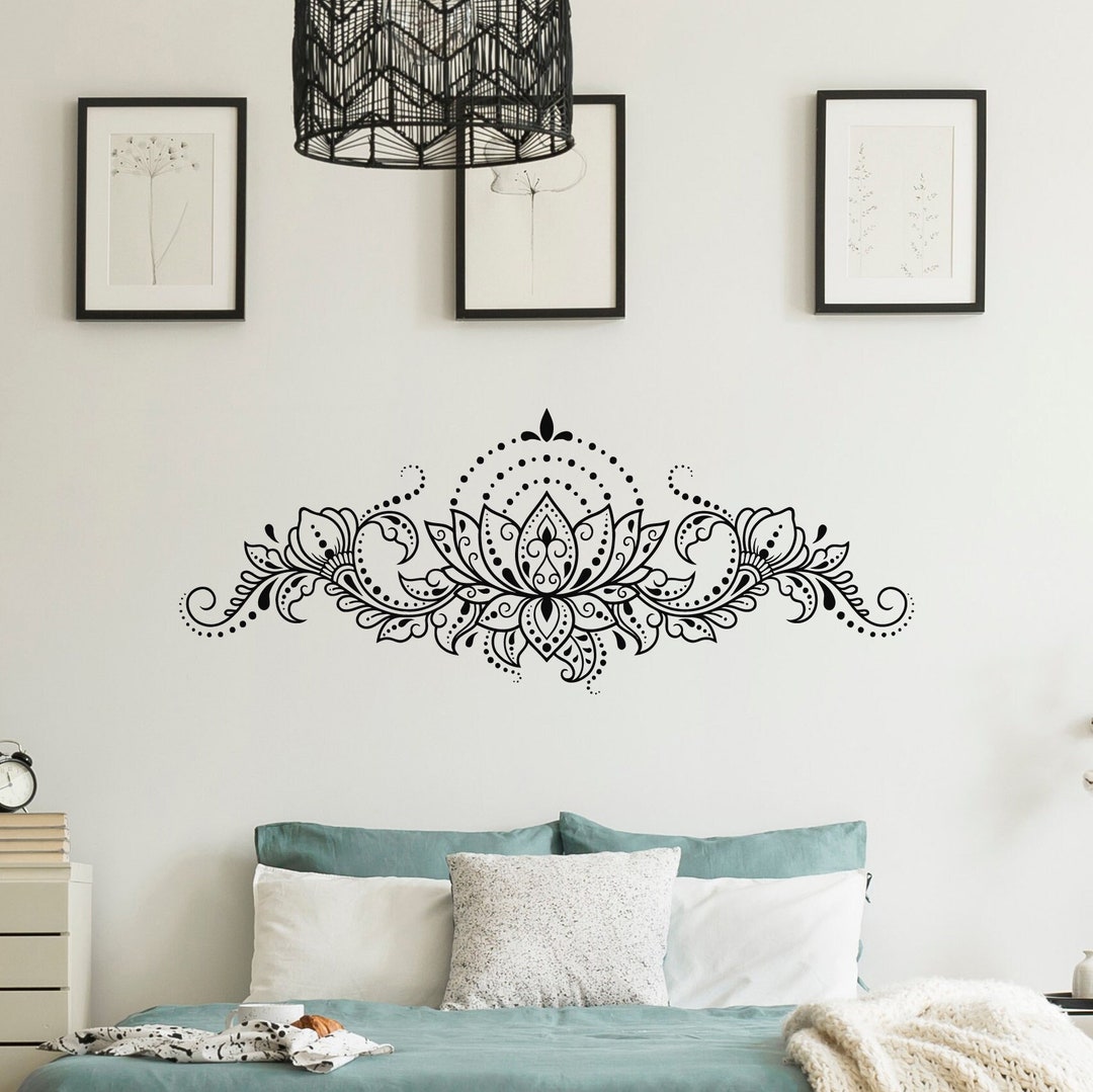 Lotus Vinyl Wall Decal Flower Ornament Buddhism Yoga Mehendi Floral ...