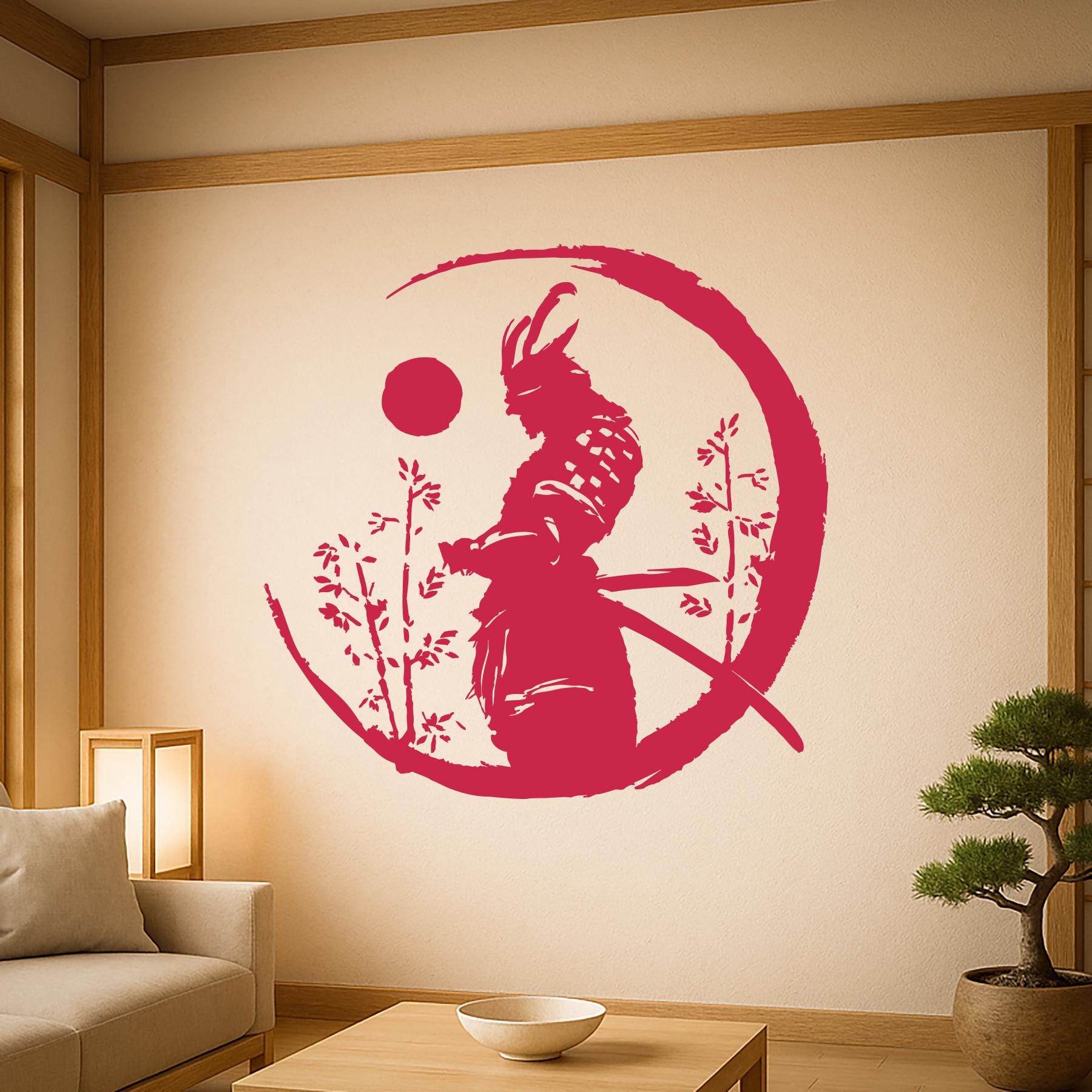 Custom Samurai Wall Decal – Japanese Warrior Enso Circle Vinyl Art ...