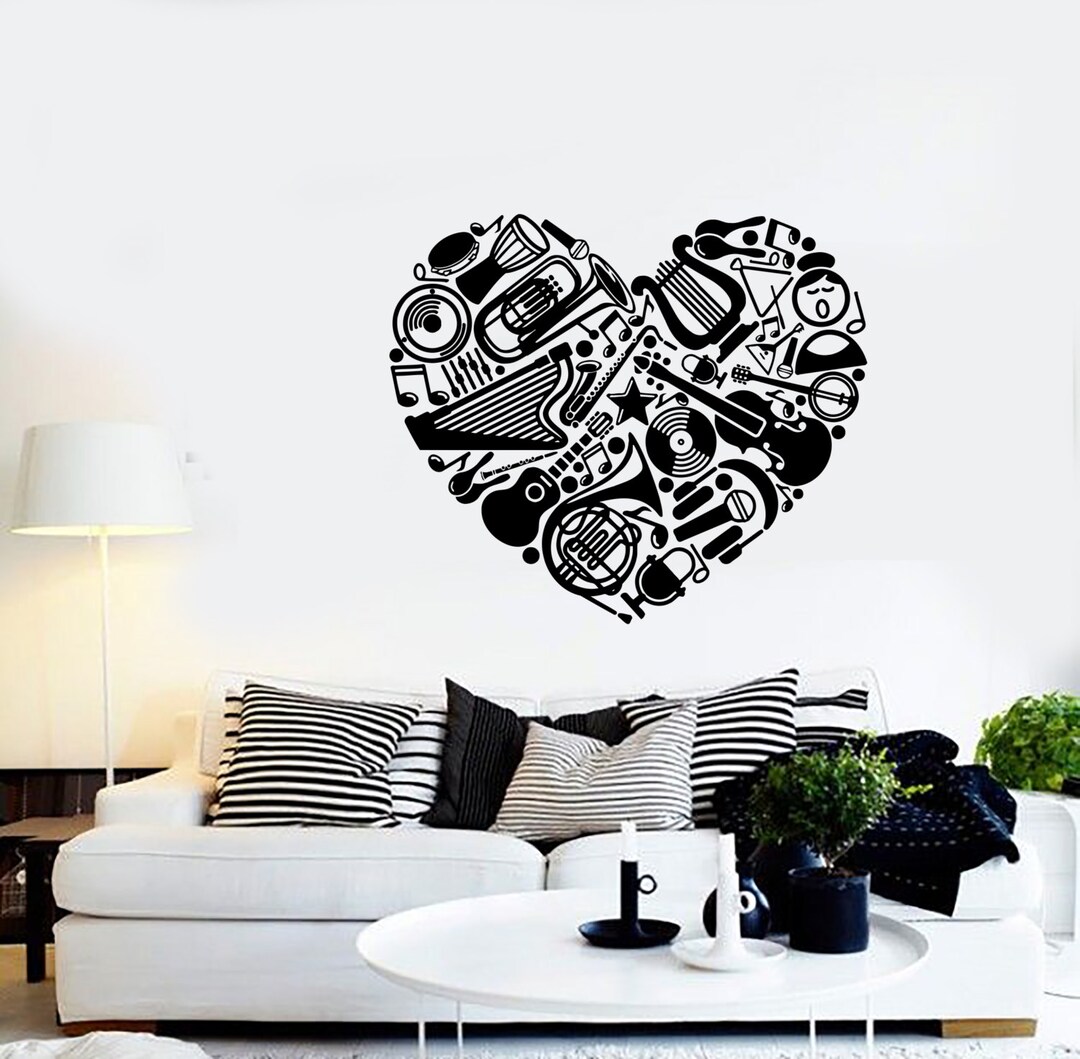 Wall Vinyl Music Hearts I Love Heart Guaranteed Quality Decal Mural Art ...