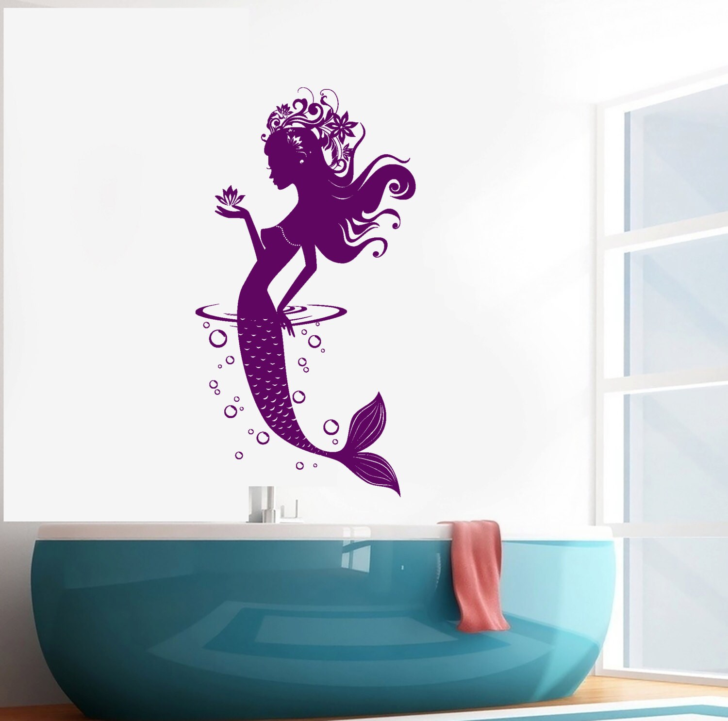 Wall Vinyl Decal Bathroom Mermaid Nautical Ocean Sea Mural Art for ...