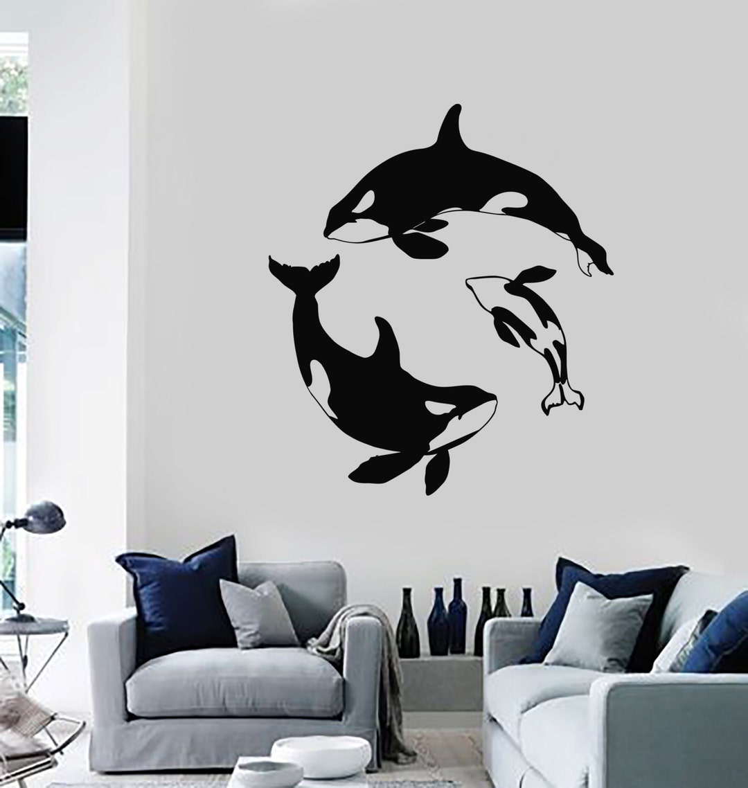 Orcas Vinyl Wall Decal Whale Ocean Sea Marine Nautical Room Decor for ...