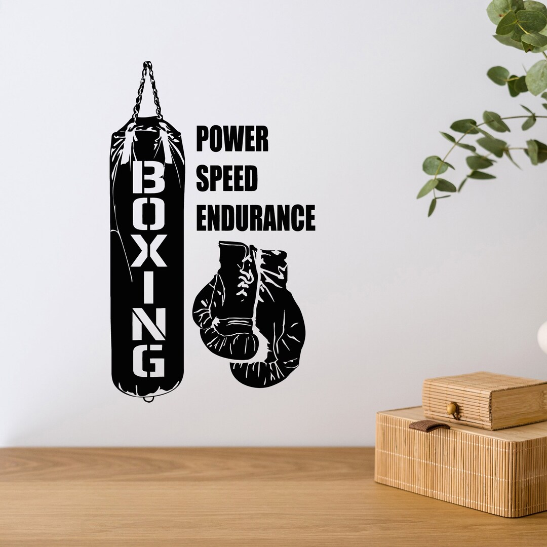 Gym Vinyl Wall Decal Power Speed Endurance Boxing Gloves Sport Stickers ...